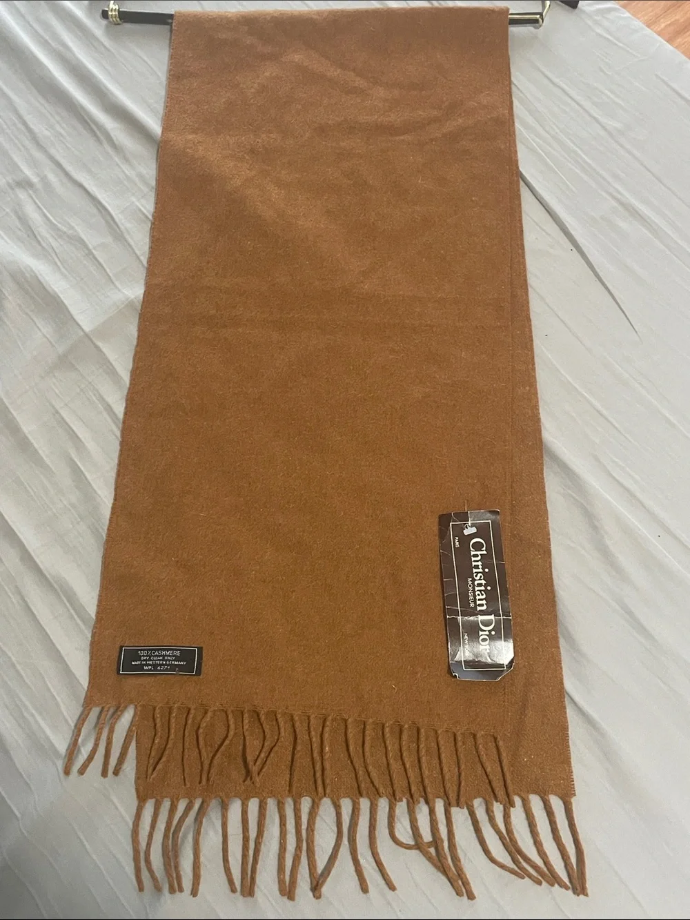 VINTAGE Dior Men's Tan Camel 100% Cashmere Scarf